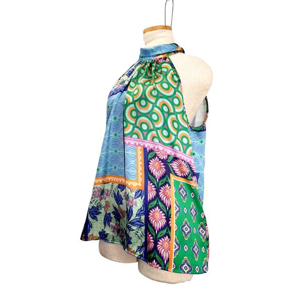 Rachel Zoe Multicolor Patchwork Print Halter Top – Size L - Picture 4 of 7